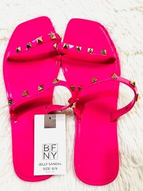 Women BFNY Bright Hot Pink Studded Jelly Sandals 8/9 NEW Summer Jelly Sandal